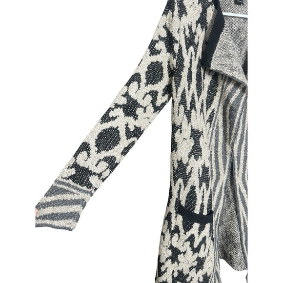 Lucky Brand Womens Black Beige Gray Open Front Geomstric Cardigan Sweater Size M - Picture 8 of 13
